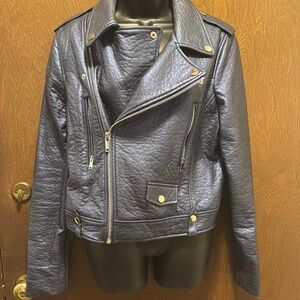 Forever 21 Blue Leather Jacket Asymmetrical Zipper